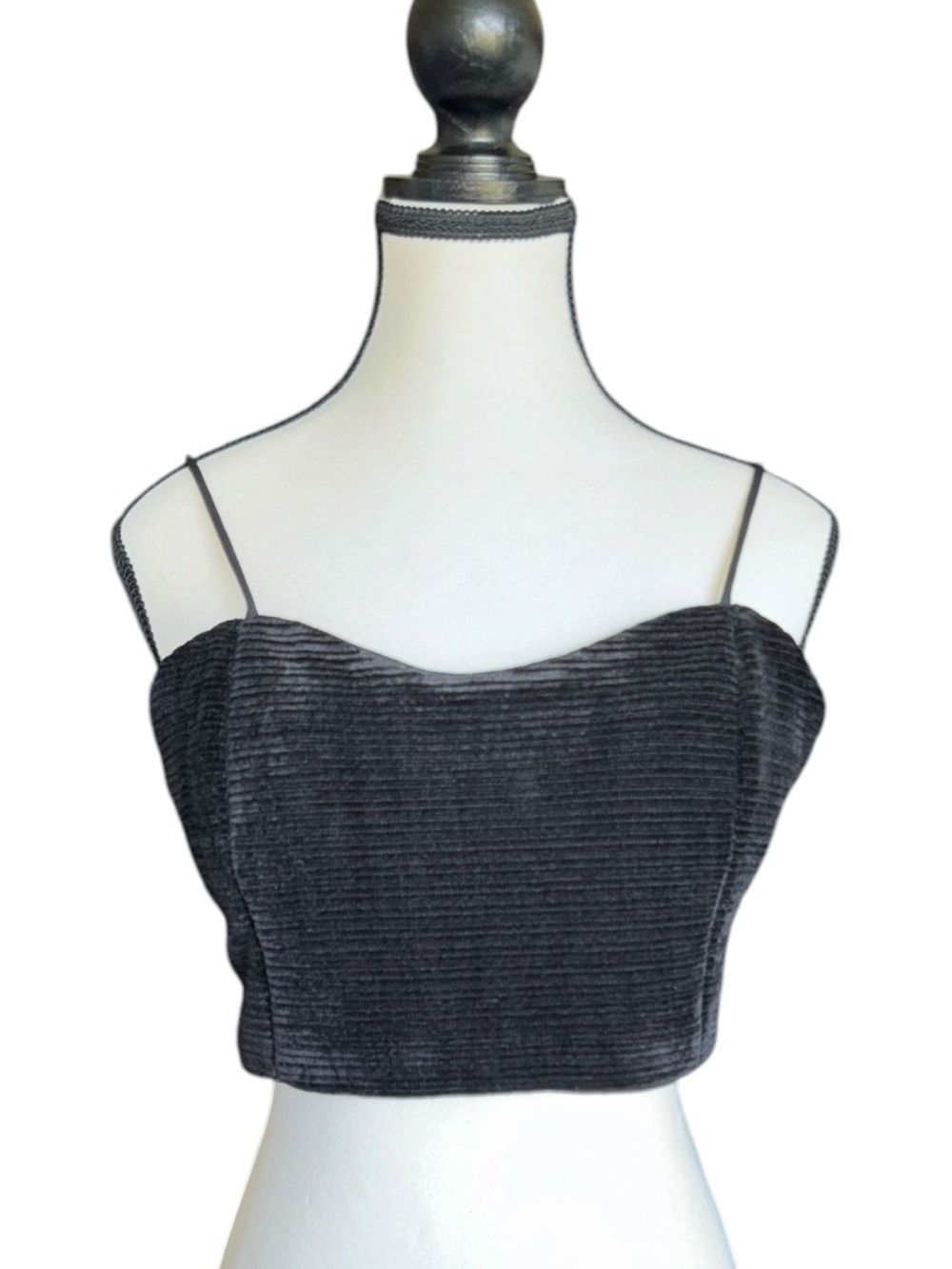 Athena Black Ribbed Velvet Crop Top Corset Bustier Zipper Back XL NWT Elegant